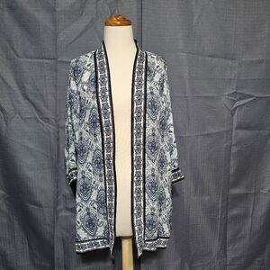 Max Studio Blue Paisley Open Front Tunic